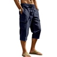 thumbnail image 6 of Gaukiv Linen Cargo Shorts for Men 7 Inch Inseam Multi Pocket Drawstring Waist Outdoor Hiking Work Bottoms Navy 2XL, 6 of 9