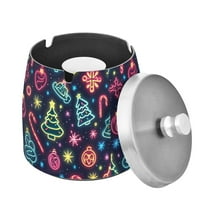 Yayeee Ashtray with Lid for Cigarette Smokeless Stainless Steel Home Ash Holder, Neon Christmas