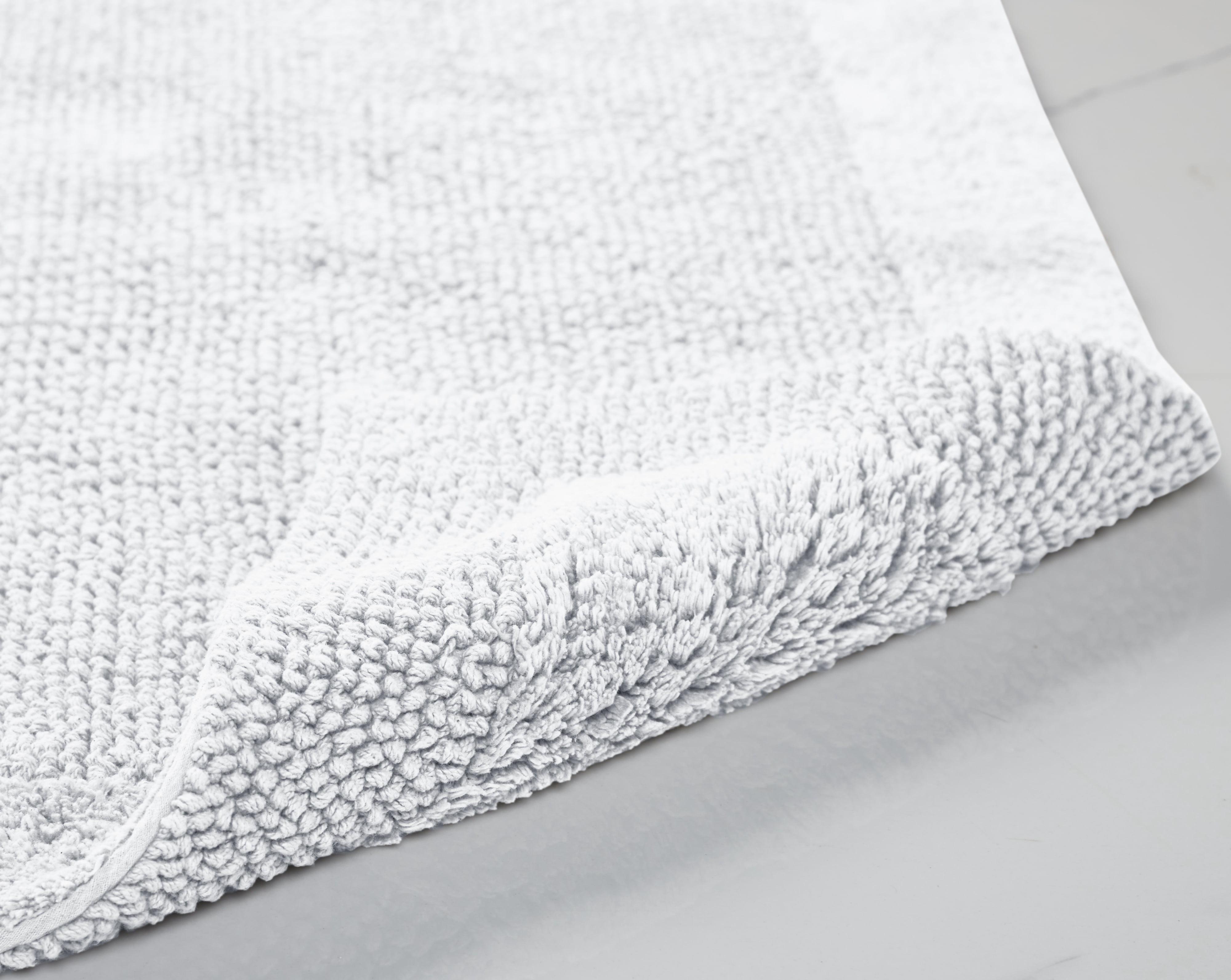 Better Trends 2 Piece Premium Bathroom Rug Set 100% Cotton Soft Tufted Reversible Bath Rug Water absorbent Bath Mat for Bathroom Shower and Tub Use, Edge Collection White (21" x 34" | 20" x 60")