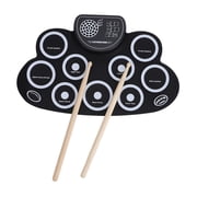 NFTIGB WG600 9 Pads Electronic Drum Set Roll Up Tabletop Drum Kit Built in Dual Speakers Rechargeable Battery Portable Practice Pad with Headphone Jack Foot Pedals Drumsticks for Kids 17.7 In