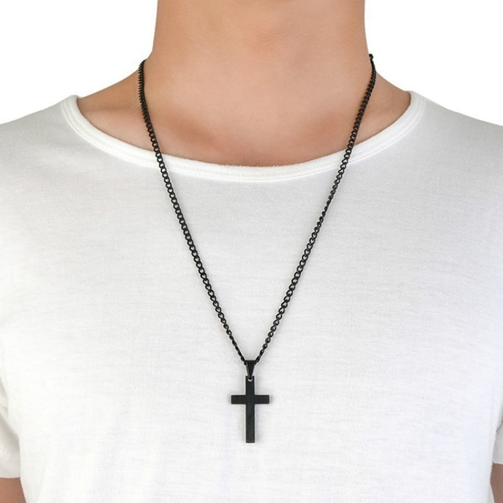 Stainless Steel Inverted Cross Pendant Necklace | Diamond-Trimmed Gothic Satanic Religious Jewelry Gift - View #6