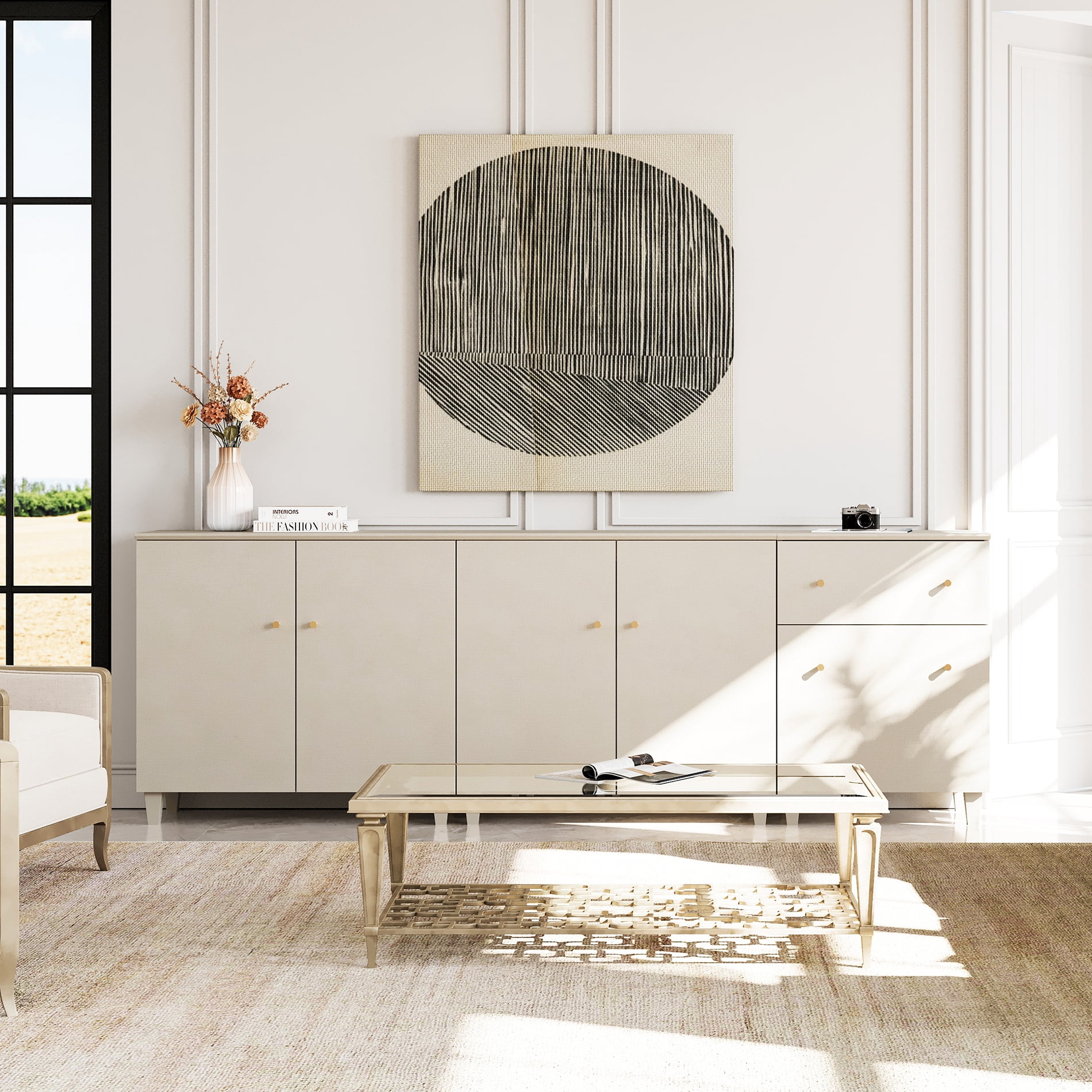 WAMPAT 3 Pieces Sideboards with Doors and Drawer for Dining Room Kitchen, Beige, 32.4" H, 2 Packs