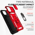 thumbnail image 2 of Nalacover Heavy Duty Armor Case for iPhone 14, Rugged PC Soft TPU Military Grade Shockproof Metal Magnetic Plate Shockproof Cover with Camera Lens Sliding Ring Holder Kickstand Case,Red, 2 of 8