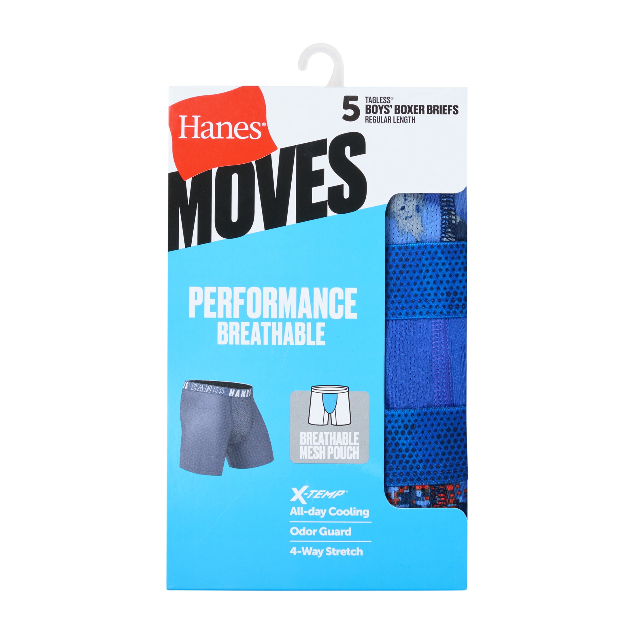 Hanes Boys Underwear Boxer Briefs Pack, Moves X-Temp Boxer Briefs for Kids, Comfort Flex