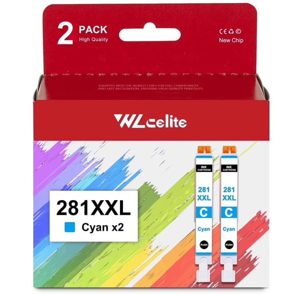 281XXL Ink Cartridge Compatible for Canon 281 Cyan Ink Cartridges for TS6220 TS6320 Printer（2 Pack）