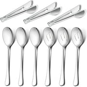 Vesteel 9 Piece Serving Set, 9.8 Inch Stainless Steel Silver Buffet Banquet Catering Serving Spoons Tongs Set, Dishwasher Safe