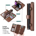 thumbnail image 4 of ELEHOLD for iPhone 14 Pro Flip Leather Wallet Case with Large Capacity 13 Card Slots Zipper Pocket Kickstand Magnetic Detachable Case Crossbody Shoulder Strap Shockproof Protective 6.1 inch,Brown, 4 of 8