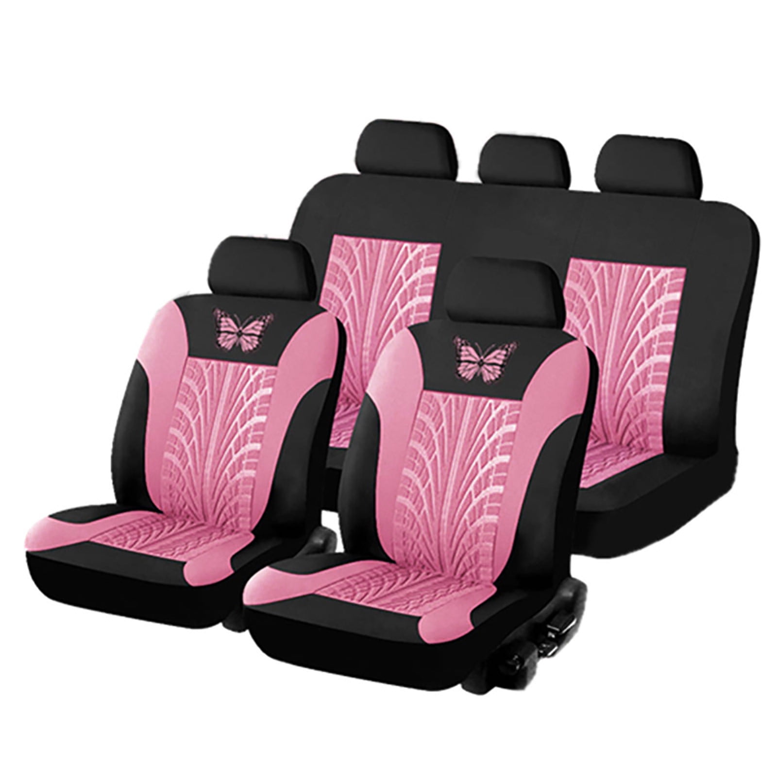 Pink Butterfly Car Seat Covers Full Set - Front Bucket with Split Bench for Cars, Pink Full Set Seat Protectors for Women, Fit for Vehicles,Cars,Suvs,Vans
