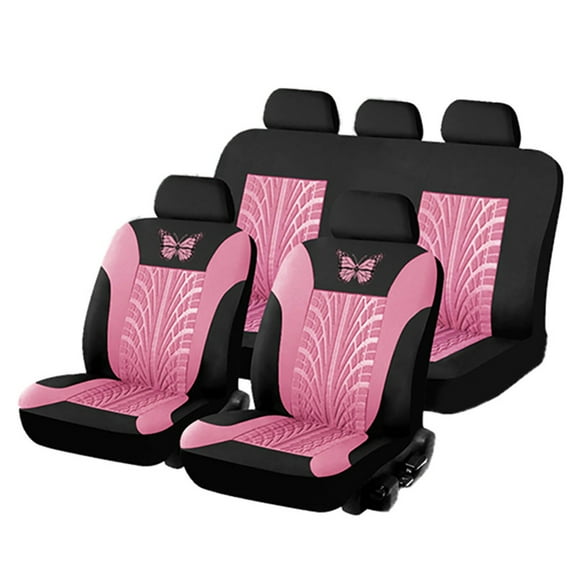 Car Seat Covers, Butterfly Pattern Embroidery 5-Seater 9Pcs Set, Washable and Breathable Cloth Seat, Split Seat Covers for Cars, Suitable for Sedan Truck SUV