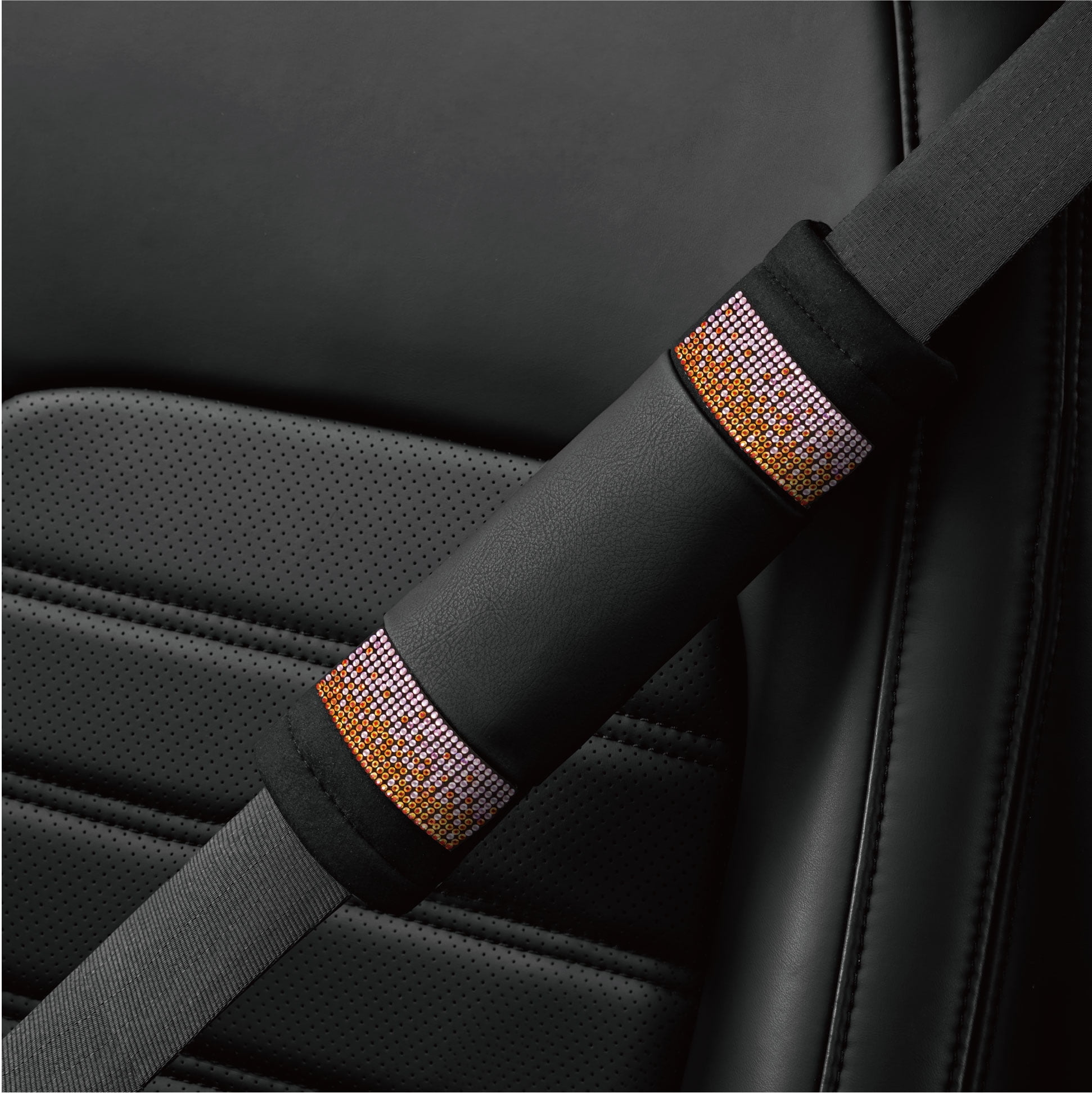 Auto Drive Bling Diamond Seat Belt Pads, 2-Pack Soft Shoulder Strap Covers, Universal Fit for Cars, SUVs Pink Orange