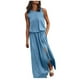 thumbnail image 1 of Vestido largo sin mangas con cuello redondo y abertura para mujer - Vestido de playa fluido de color liso, 1 of 5