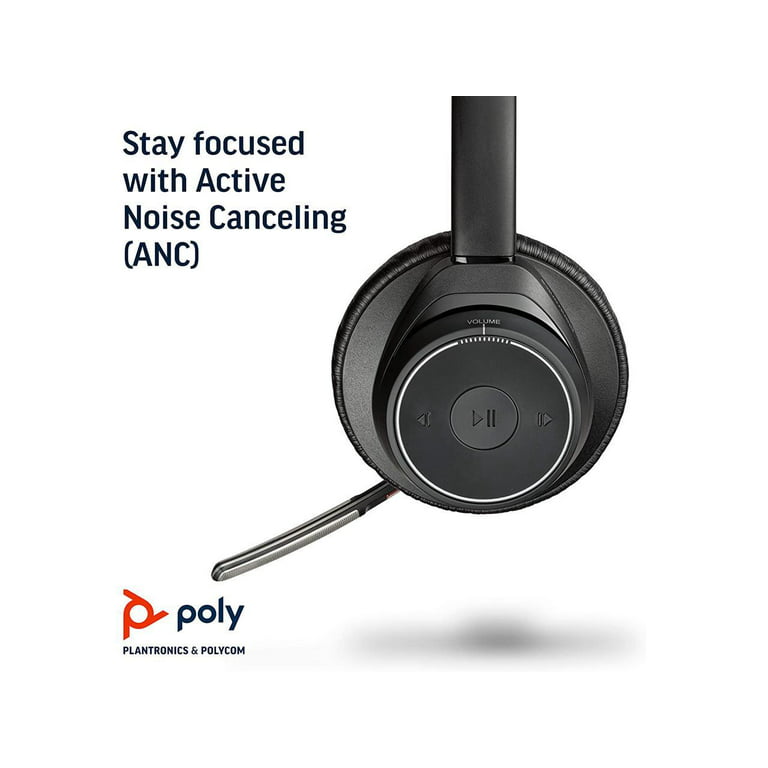 (Certified), -Connects Voyager (Poly) Boom - Focus Active Works Canceling Bluetooth with -USB-A - Stand) Dual-Ear Teams Plantronics Mic PC/Mac (Stereo) with Noise (w/o - Headset Zoom UC to Compatible