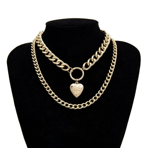 Pendant Necklace for Women Chunky Gold Necklace Lock Padlock Locket Pendant Coin Curb Chain Layering Silver