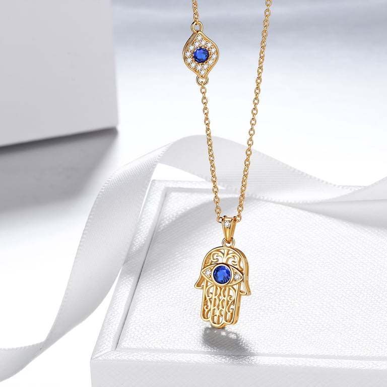 Hipunk Hamsa Hand Evil Eye Necklace, Sterling Silver photo 4