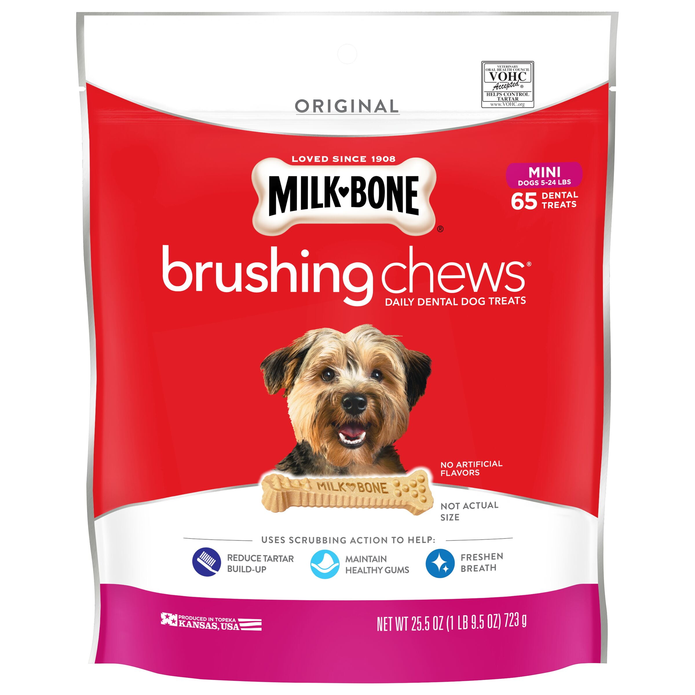 MilkBone Brushing Chews Daily Dental Dog Treats, Mini, 25.5 Ounces, 65