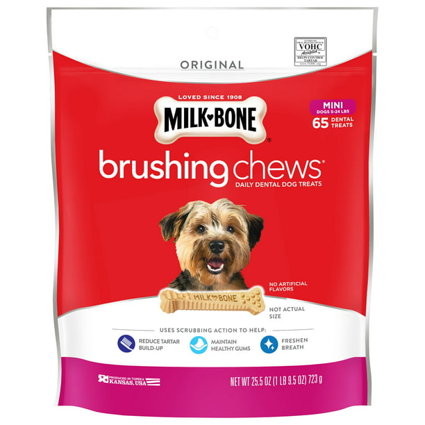 Milk-Bone Brushing Chews Daily Dental Dog Treats, Mini,  oz., 65 Bones  Per Bag 