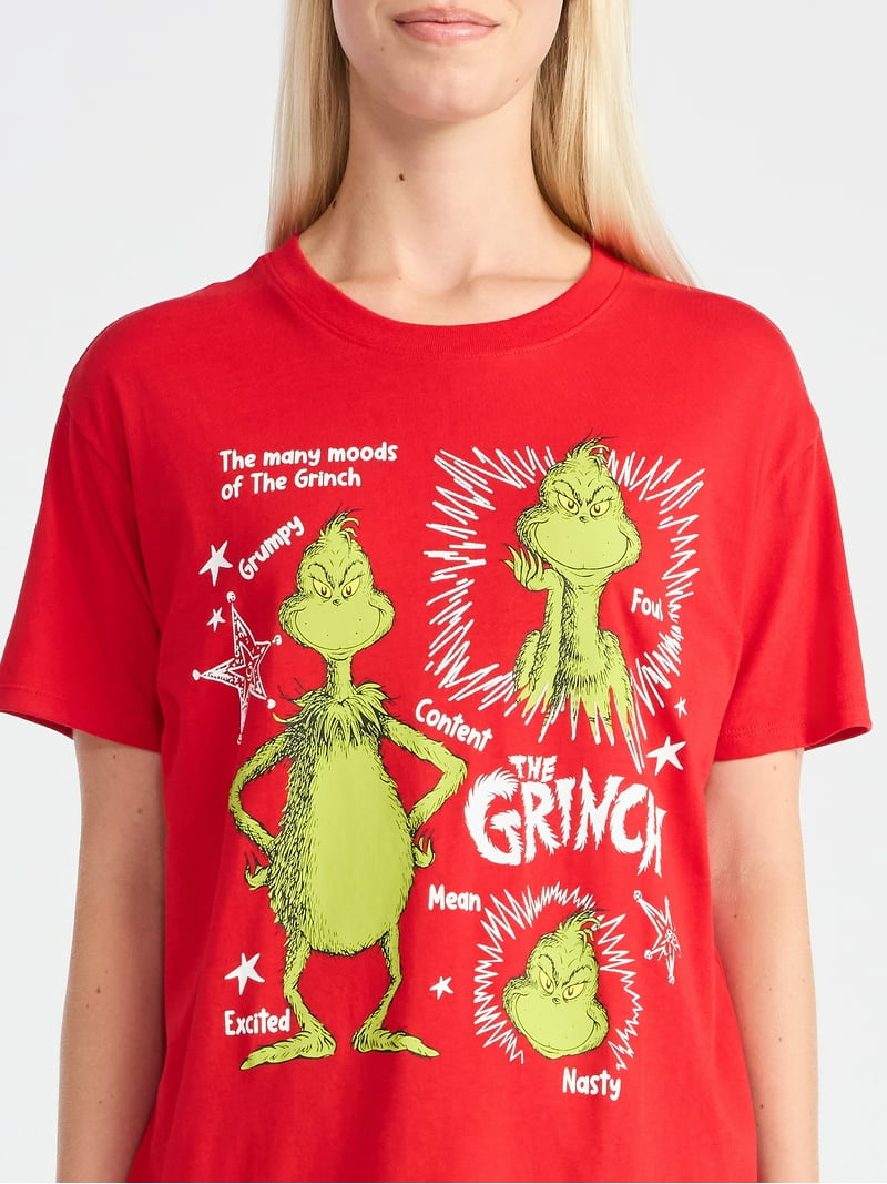 Dr. Seuss Grinch Women's Graphic Tee with Short Sleeves, Sizes XXS