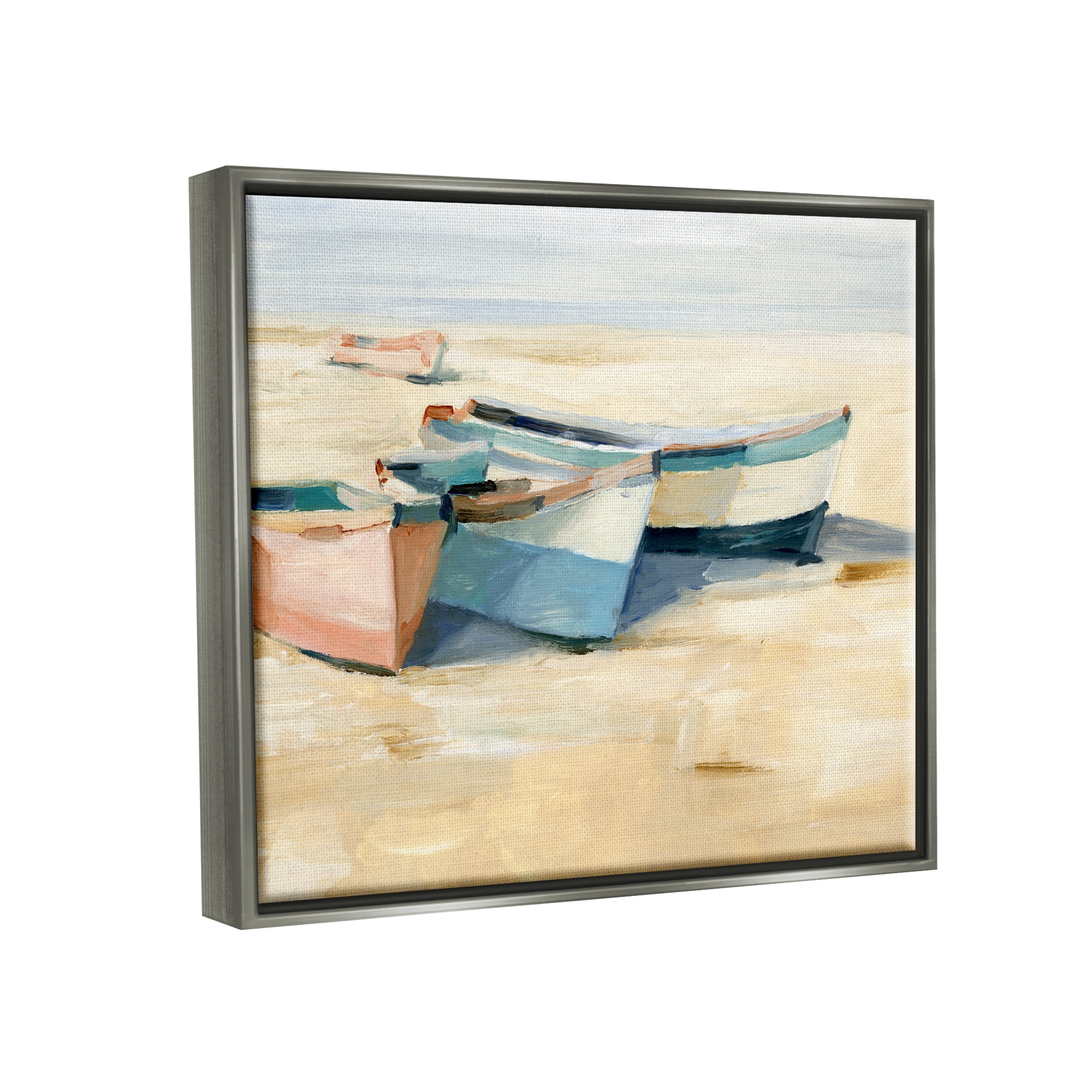 Stupell Industries Docked Boats Painting Transportation Painting Gray Floater Framed Canvas Art Print Wall Art, 31 x 25