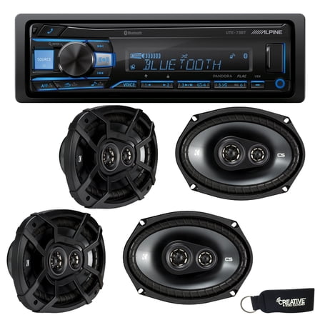 Alpine UTE-73BT Bluetooth Receiver (No CD), and Two Pairs of 43CSC6934 6x9" Three-Way Coaxial Speakers