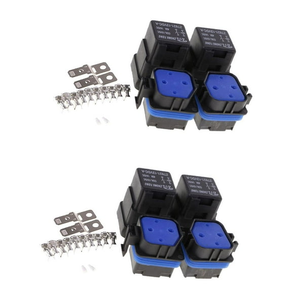 4 Sets 12V 40A 4 Pin Relay and Relay Holder Socket Integrated for Terminals
