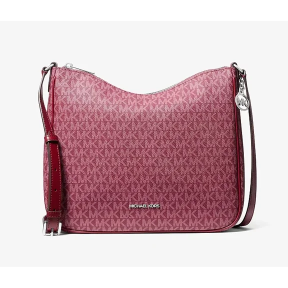 Michael Kors Nayla Medium Messenger Crossbody Bag Signature MK Maroon