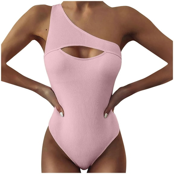 asdoklhq Tummy Control Swimsuits for Women,Solid Hollow Out One-Piece Bikini Push-Up Pad Swimsuit Beachwear