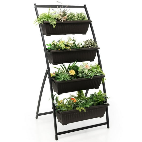 Resenkos Raised Planter Boxes, Large Space Elevated Flower Beds,4-Tier Vertical Raised Garden Bed with 4 Containers and Drainage Holes-M