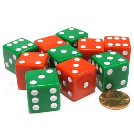 Christmas Dice Game Koplow Games Set of 10 Large Six Sided Opaque 19mm D6 Dice - Christmas Colors 5 Green & 5 Red #02087 ()