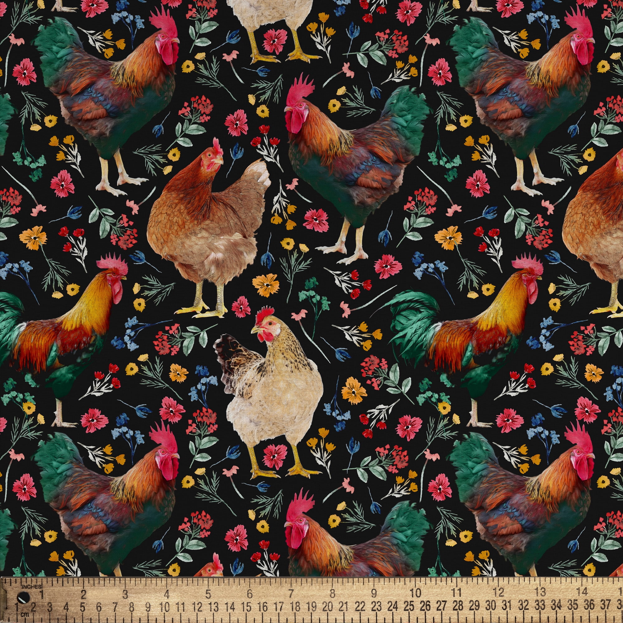 (3 pack) Half-Yard 100% Cotton Farm Rooster, Multi-color, 44" Wide for Quilting & Sewing by David Textiles
