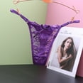 thumbnail image 3 of Bigersell Lace G-String Thong Panties Women Lingerie T Back Panties Underwear Ladies Mesh Floral Lace Bikini Panties Women’s Underpants Purple One Size, 3 of 5