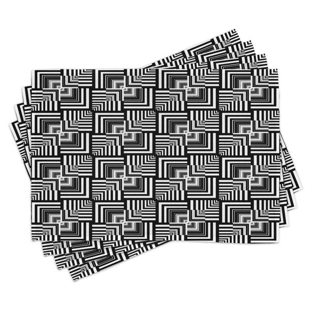 Black and White Placemats Set of 4 Geometric Op Art Pattern Unusual