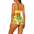 thumbnail image 3 of Conjuntos de bikini con tirantes para mujer, 2 piezas, estampado tropical, pantalones cortos de cintura alta, trajes de baño, talla X-Large, amarillo, 3 of 5