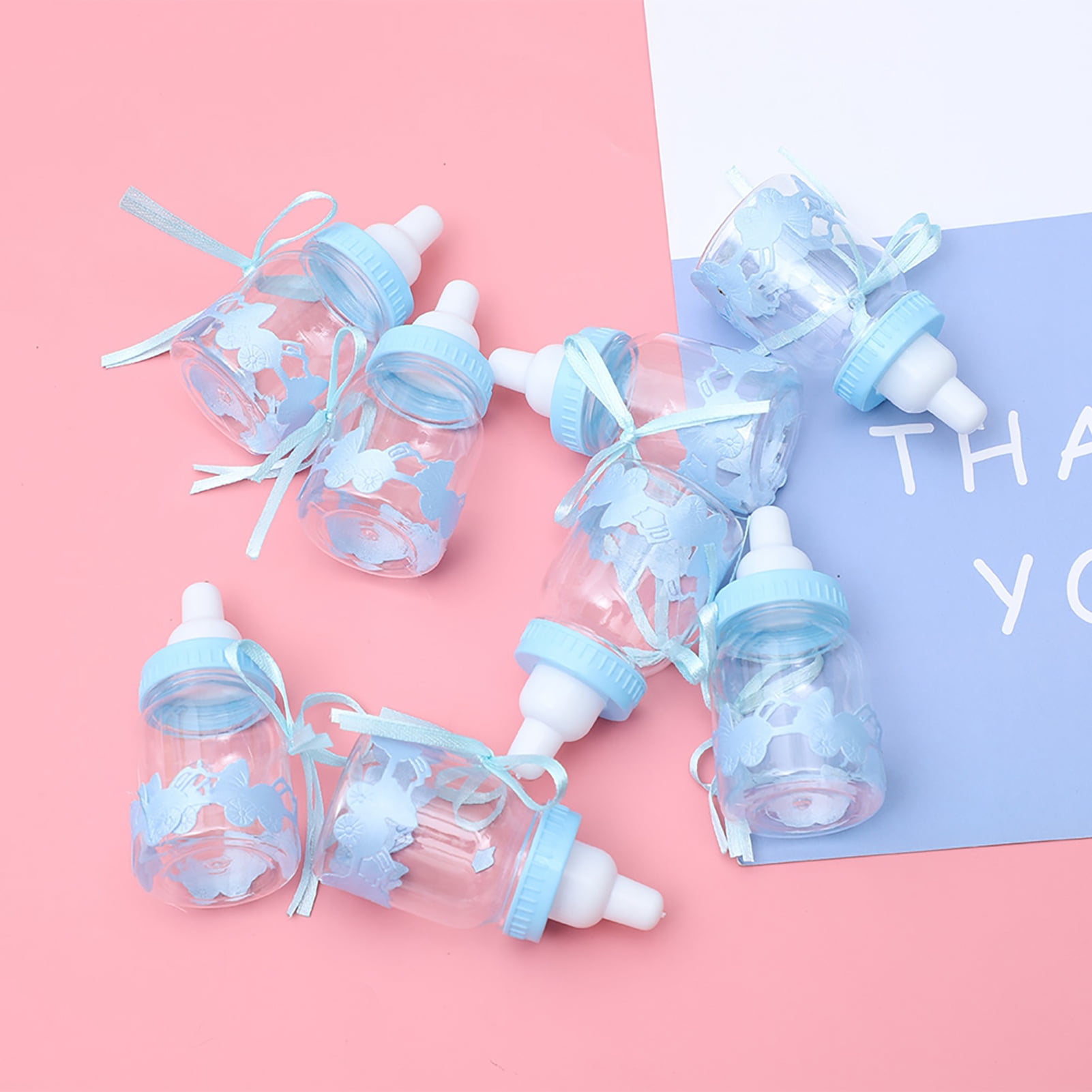 Yajisi 30 Pack Cute Baby Feeding Bottle Candy Boxes for Christening Party Decorations & Baby Shower Favors, Blue (38cm / 15.0 inches)