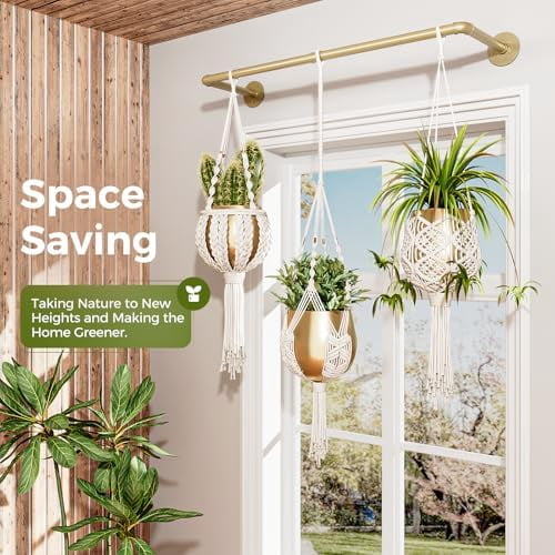 Hanging Planters for Indoor Plants Plant Hanger Indoor Hanging Plant Rod 36.2in Window Plant Shelves Metal Rod Pot/Chains Not Included (Gold)