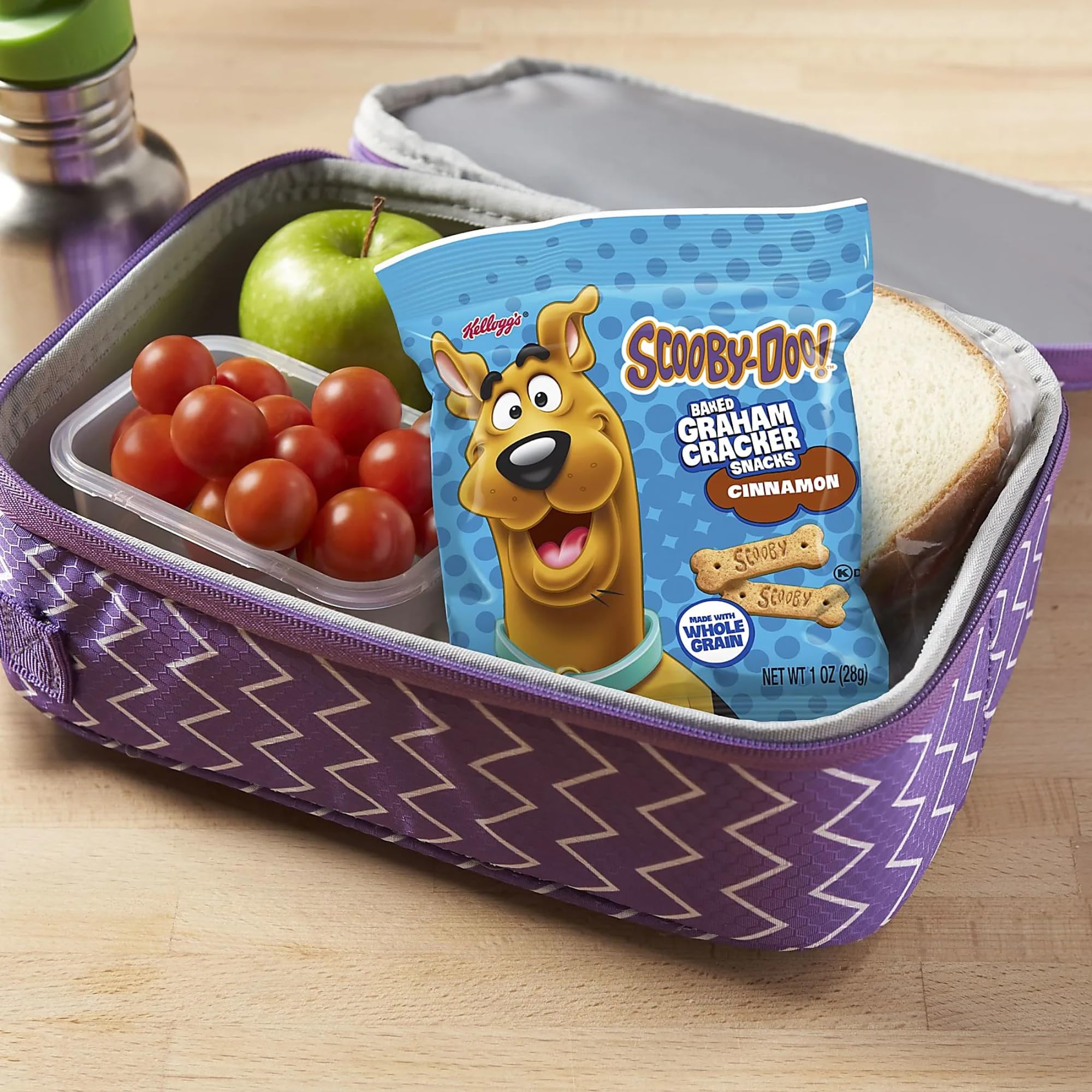 Kellogg's Scooby Doo Cinnamon Graham Cracker Sticks, 1 oz Bags (Pack of 30) with By The Cup Bag Clip