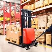 Handle Semi-Electric Pallet Stacker Load 3300lbs 98 Lift Height Forklift Adjust