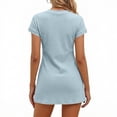 thumbnail image 3 of Uootdi Womens Short Sleeve V Neck Waffle Knit Dresses Embroidery Trim Casual Shift Dresses Solid Color Mini Dresses Gift, 3 of 5