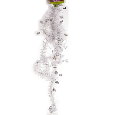 Easter Seasonal Fluffy Iridescent Decorative Foil Tinsel Garland, 9', White Silver