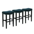 thumbnail image 2 of Costaelm Bulmon 29" Upholstered Black Bar Stools With Nail Head Trim (Set of 3), Navy Blue, 2 of 3