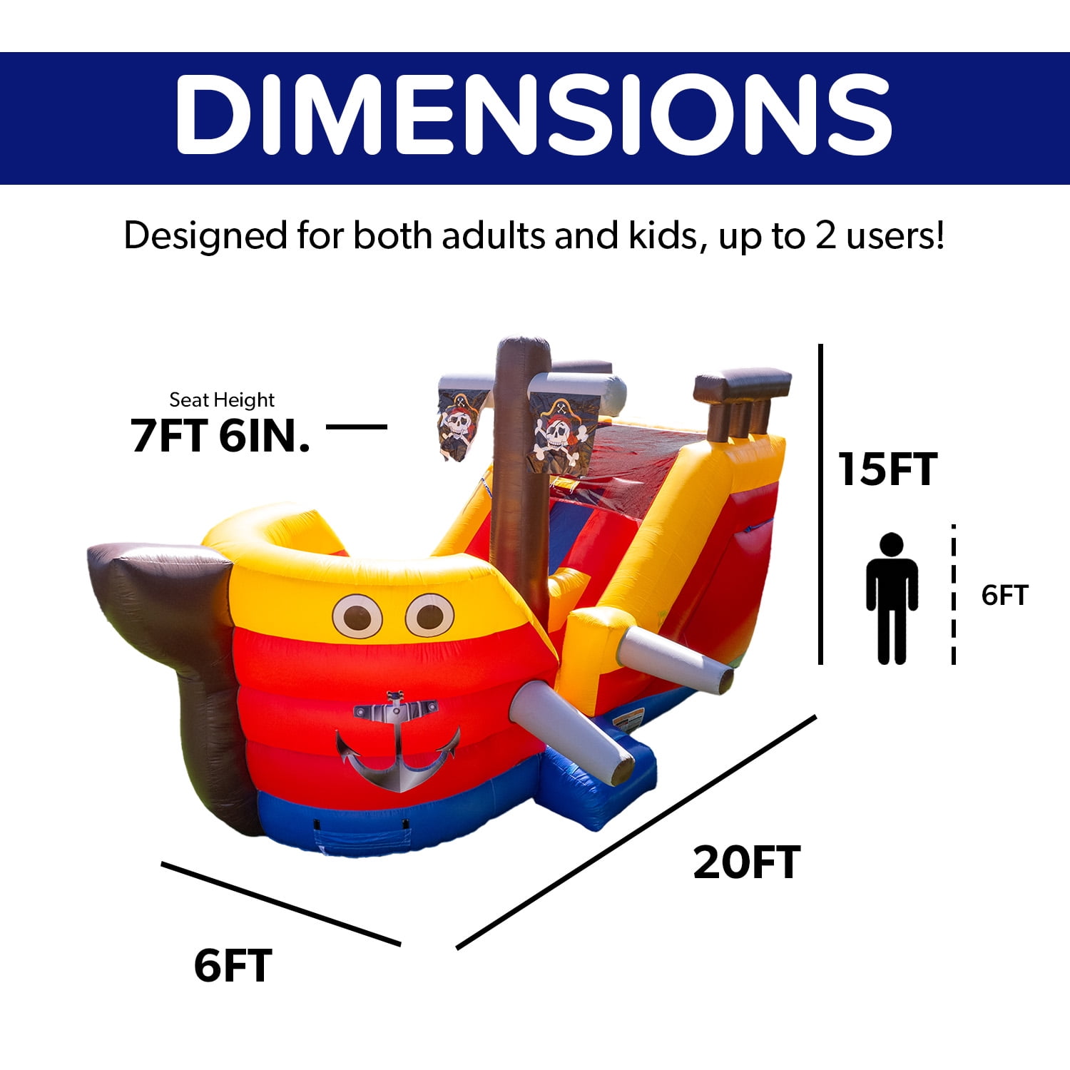 JumpOrange Pirate Ship Inflatable Jumper with Waterslide - Commercial Grade Water Slide for Kids and Adults