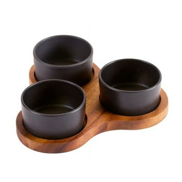 Kalmar Home Triangular Serving Set with 3 Black Ceramic Dishes