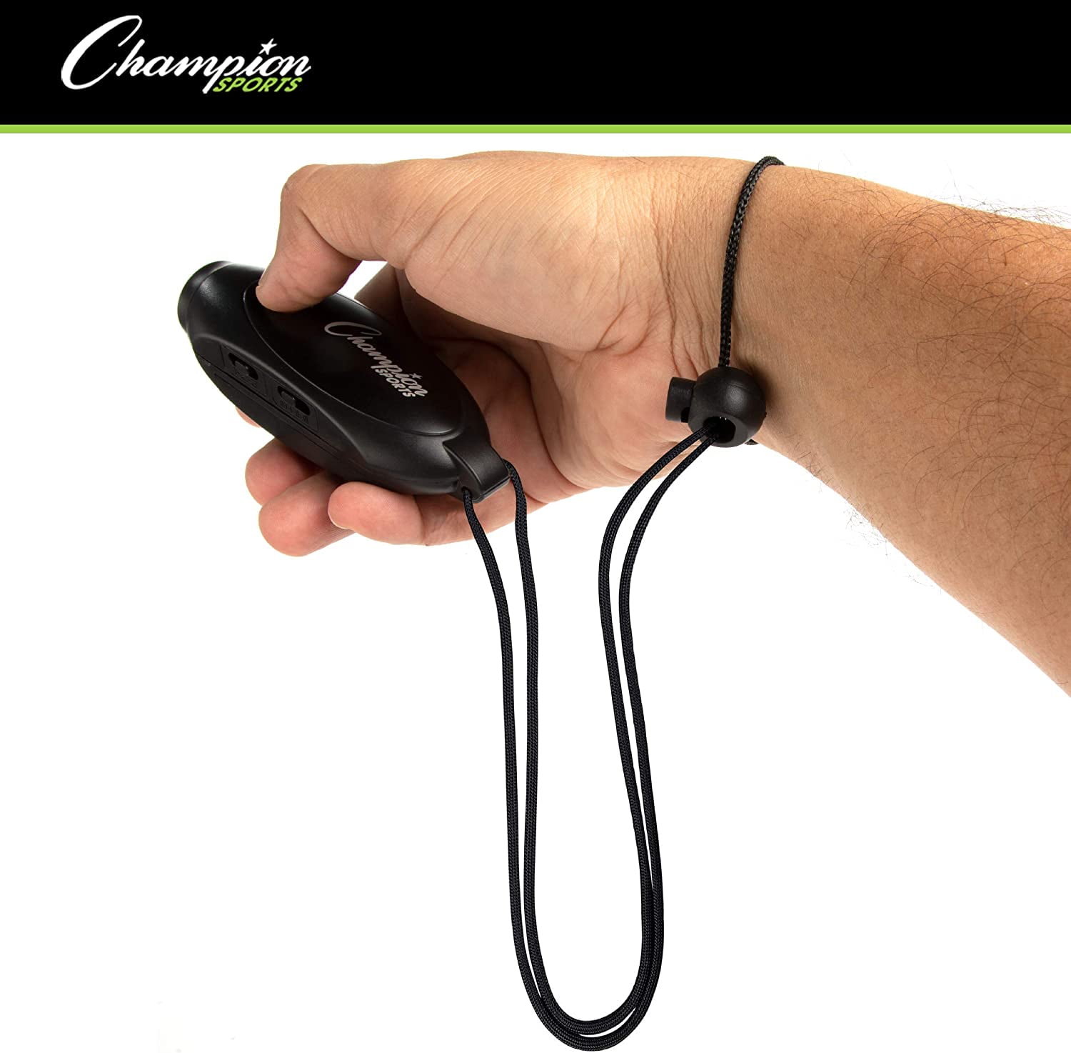 Champion Sports Electronic Hand Whistle, Three Tone-for Sports Coach, Referee, PE Teacher, Lifeguard, & Personal Use -Push Button, Handheld, Indoor and Outdoor, Adjustable Volume & Wrist Strap Black