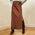 thumbnail image 2 of Riforla Womens High Waist Skirt Solid Satin Dress Elastic Waist Elegant Skirt Skirts for Women Trendy Brown M, 2 of 5