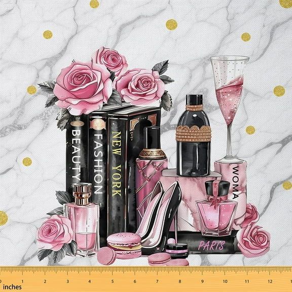 Castle Fairy Pink Fashion Fabric by the Yard 1 Yard,Polka Dots Home Decor Fabric by the Yard,Abstract Marble Room Decor Fabric by the Yard,Microfiber Bedroom Decor