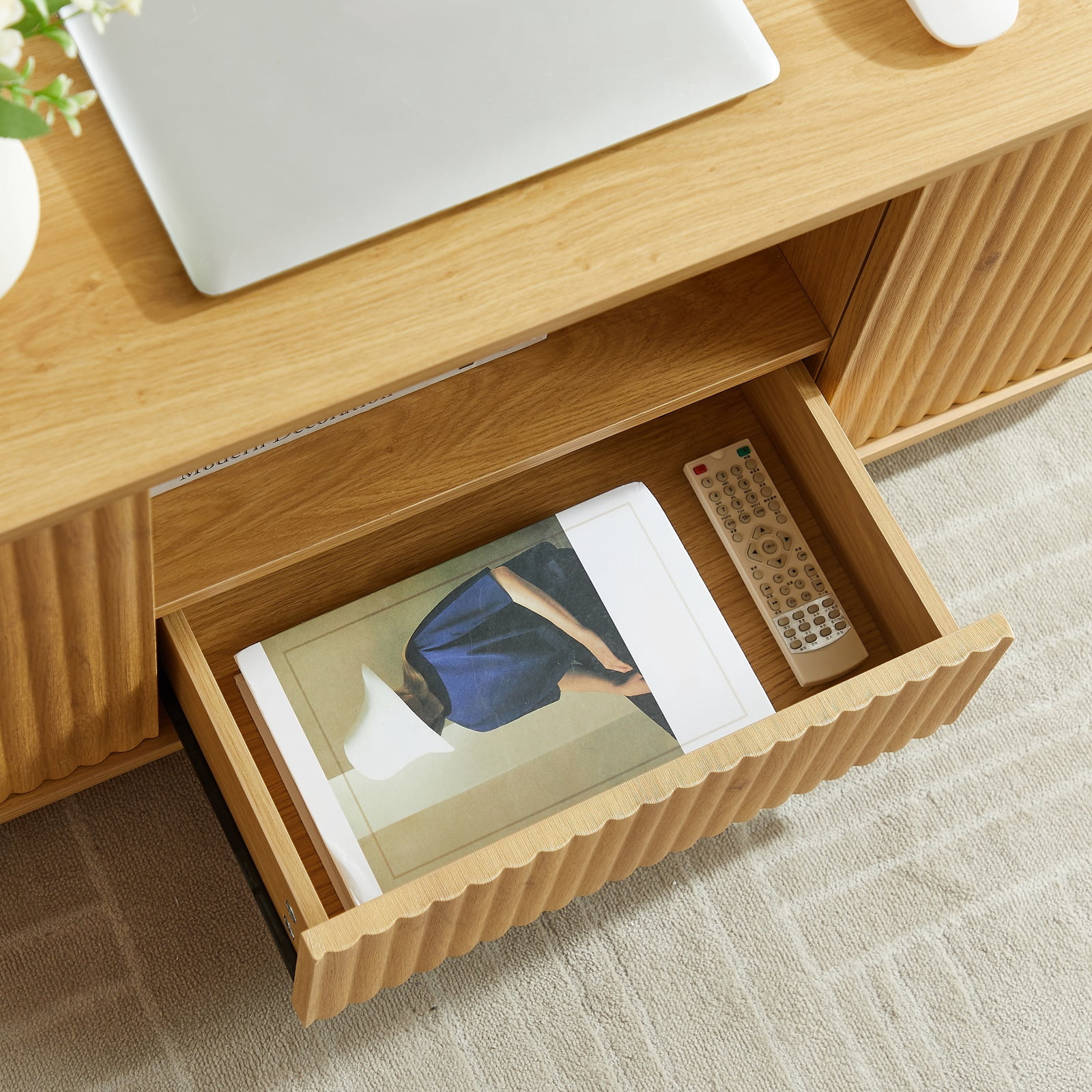 MOONMISS 46.5" Oval Coffee Table with Drawers,Modern Luxury Storage for Living Room,Natural