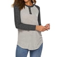 thumbnail image 3 of Uhndy Women Button V Neck Solid Color Spliced Long Sleeve Blouse，Women's Printed T-shirt Mid-length 3/4 Sleeves Plus Size Tops, 3 of 4