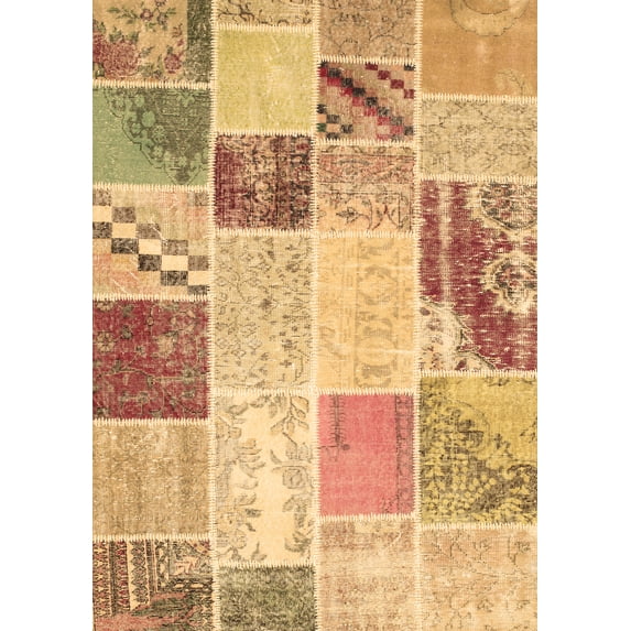 Ahgly Company Indoor Rectangle Patchwork Brown Transitional Area Rugs, 2' x 4'