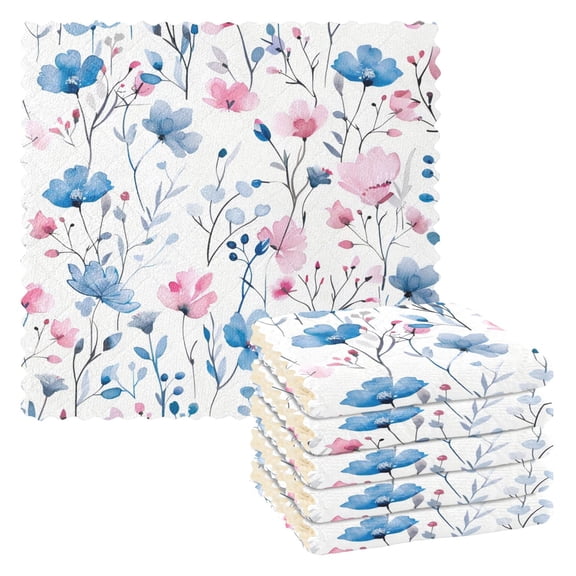 6 Pieces of Kitchen Towels 11x11Inch Kitchen Dish Cloths Kitchen Dish Towels Reuseable Cleaning Cloths Blue Pink Flowers