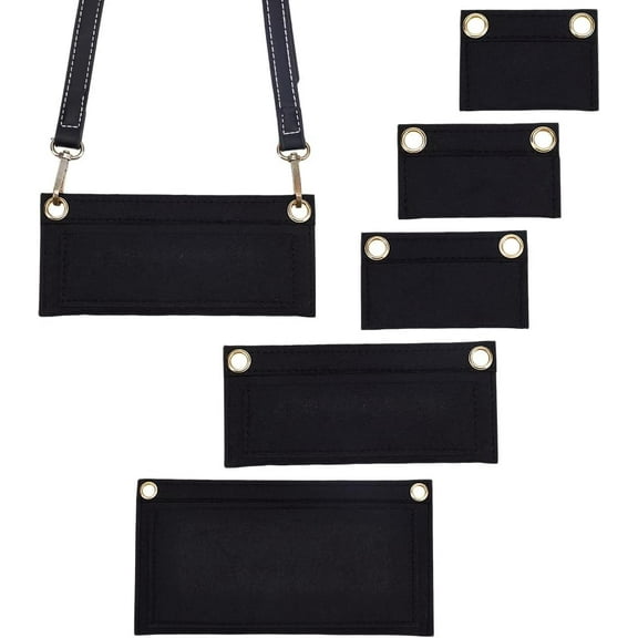 1 Set 5Pcs 5 Sizes Felt Purse Organizer Insert Purse Crossbody Conversion Liner Insert Envelope Inner Pocket Storage with Eyelet Women Wallet Conversion Accessories Black for Pochette Clutch Bag