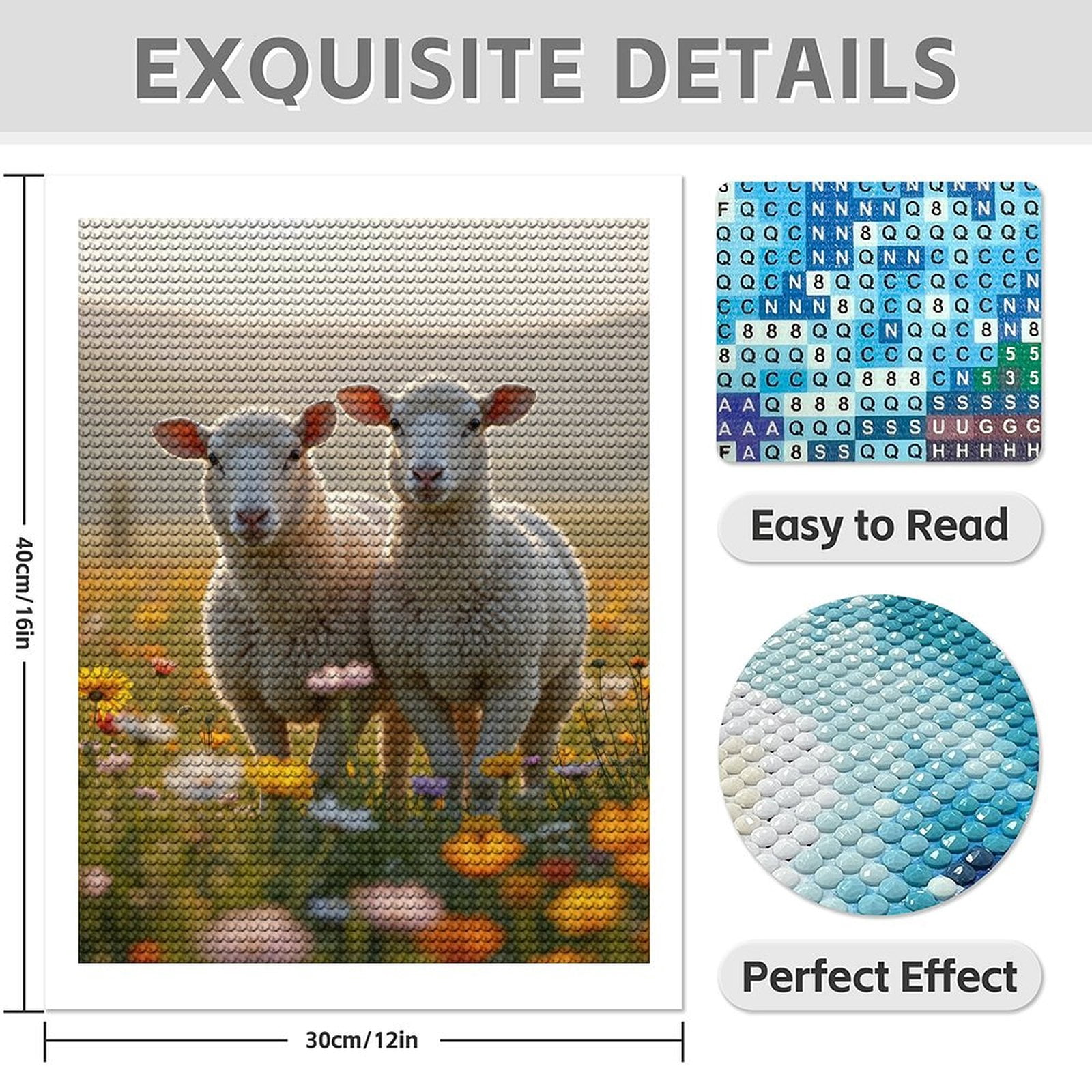 Diamond Art Kit for Adults, Sheep Meadow Flower Landscape Diamond Painting for Adults Beginners, DIY Diamond Art Painting Kits, 5D Diamond Painting Crafts for Home Decor 12x16 Frameless
